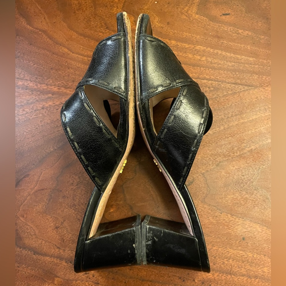Prada Black Leather Slide Heeled Mules with Oversized Buckle - Picture 7 of 9